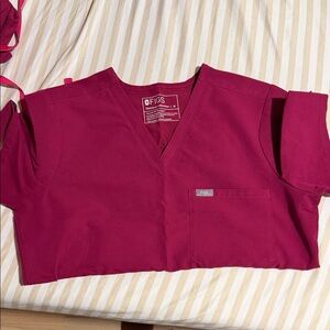 Figs Pink V-Neck Scrub Top